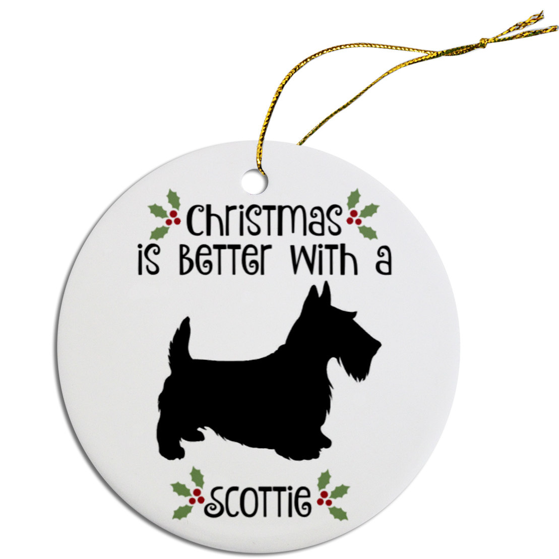 Breed Specific Round Christmas Ornament Scottie
